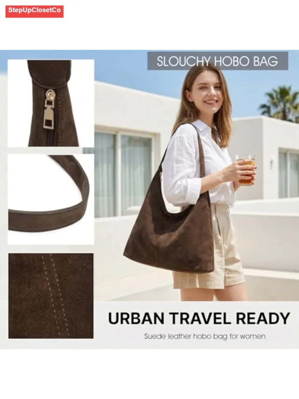 Slouchy Suede Hobo Bag Women Shoulder Tote Purse Faux Suede Handbag Work Travel
